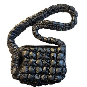 NWT‎ Twig & Arrow Black Quilted Puffy Puffer Shoulder Bag With Gathered Strap